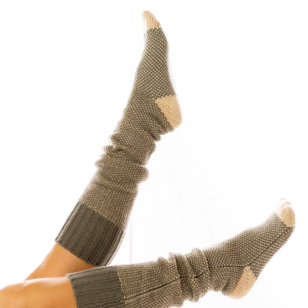 Knitted Knee High Cozy Lounge Socks GREEN - Picture 4 of 5